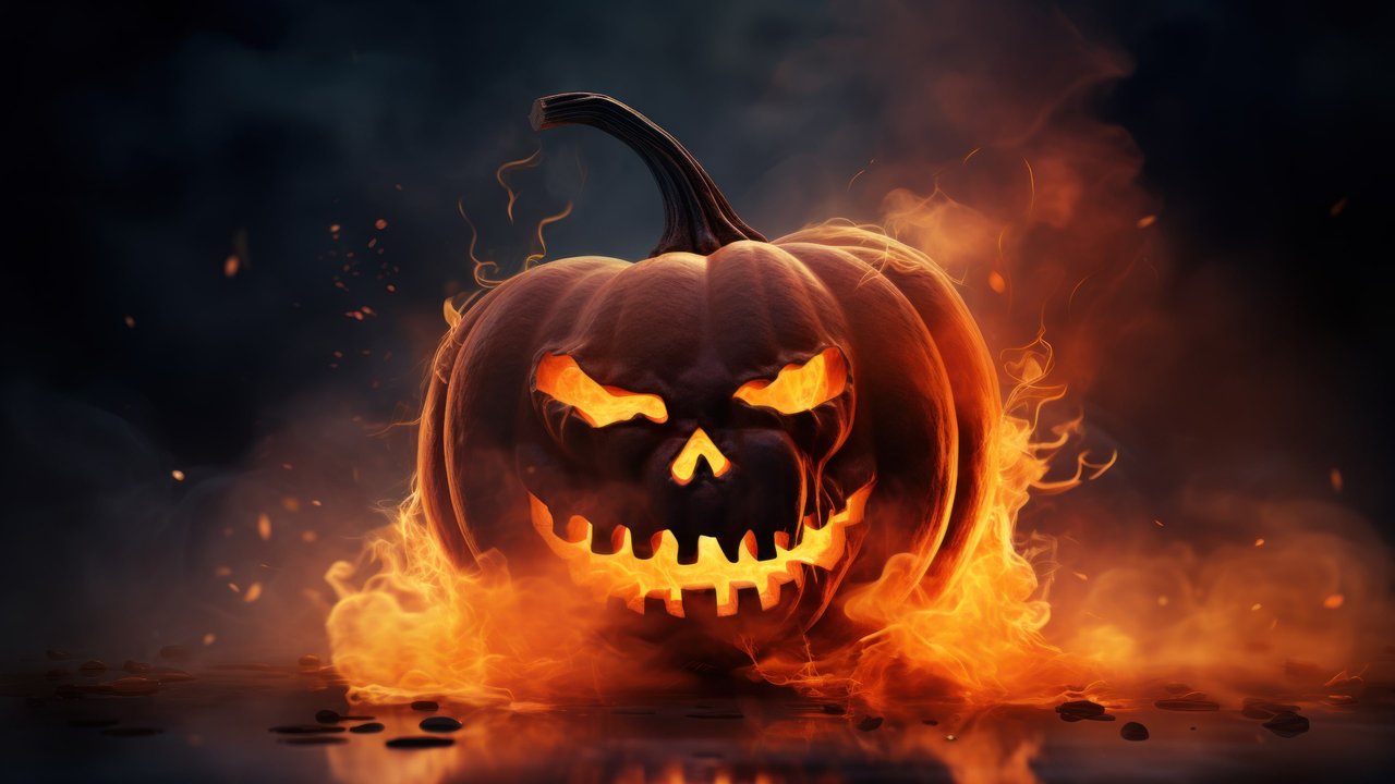 Halloween Burning Pumpkin 4K Wallpaper