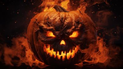 Halloween Pumpkin Catching On Fire 4K Wallpaper