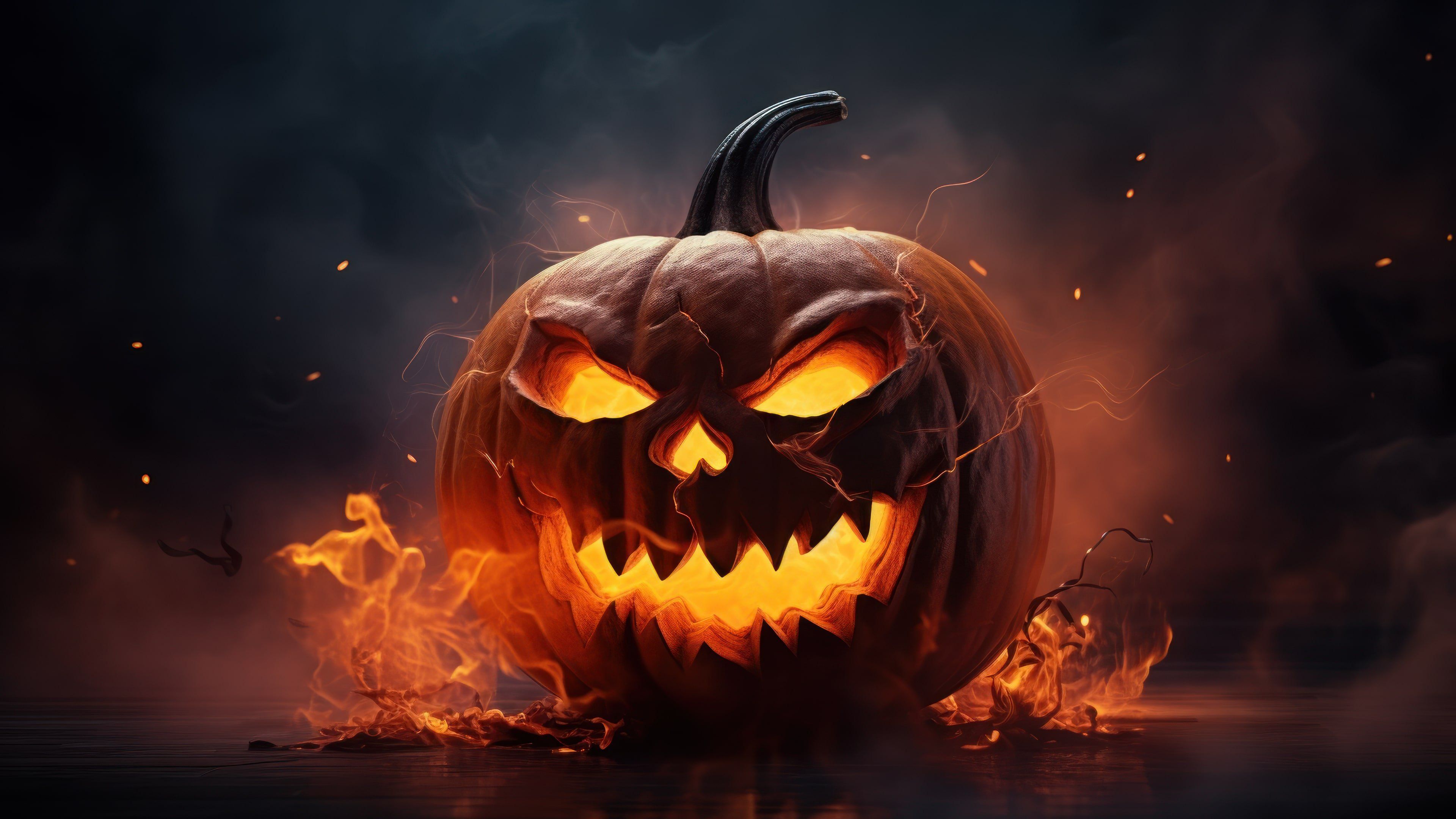 Halloween Pumpkin Fire 4K Wallpaper