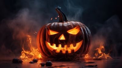 Halloween Pumpkin On Fire 4K Wallpaper