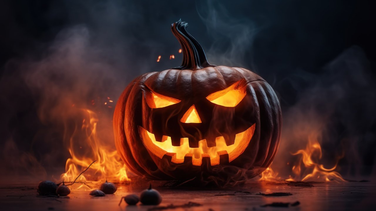 Halloween Pumpkin On Fire 4K Wallpaper