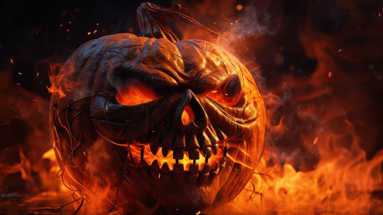 Halloween Scary Pumpkin On Fire 4K Wallpaper