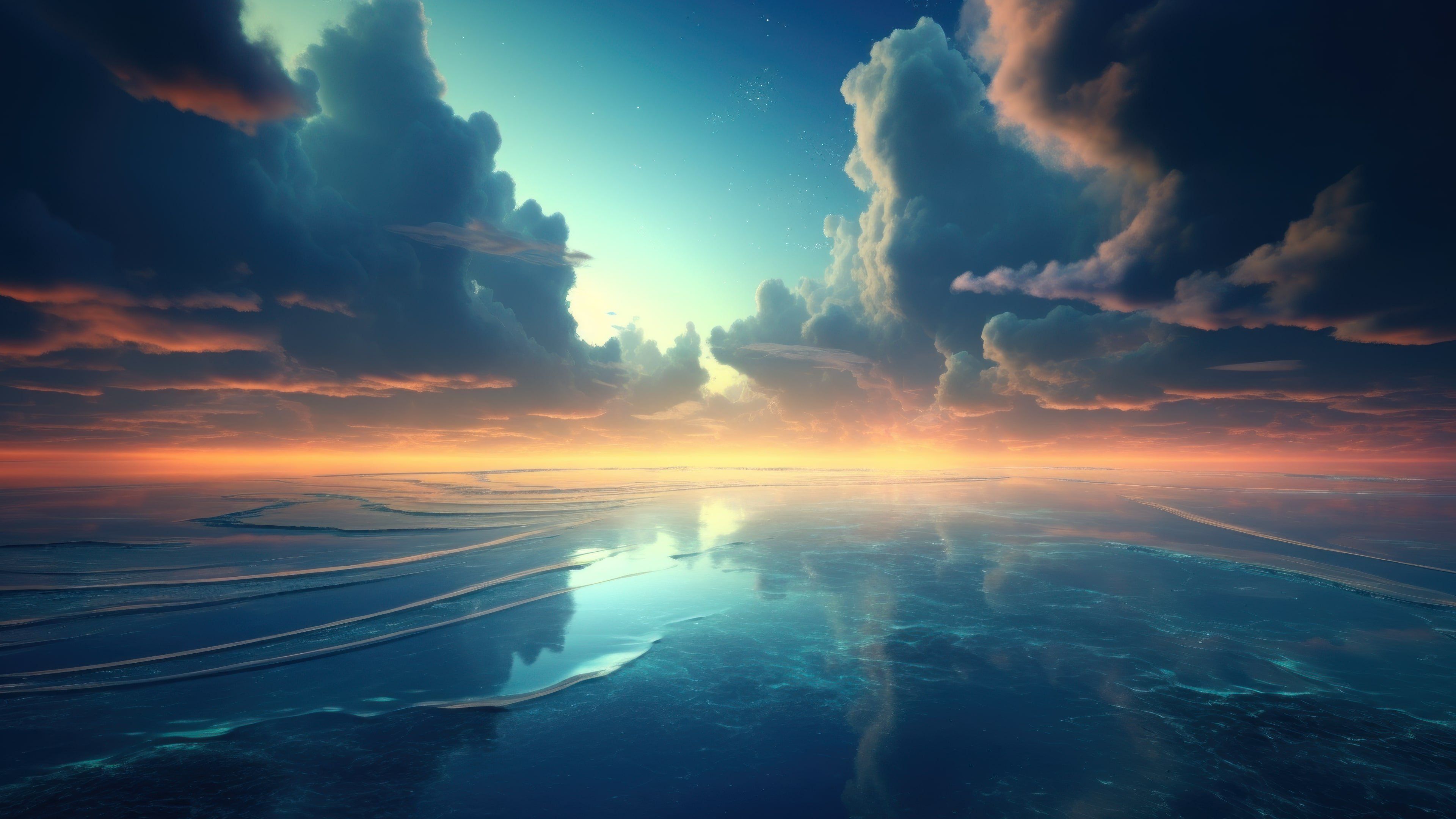 Sky Meets Sea Sunset 4K Wallpaper