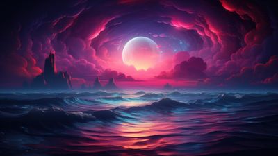 Colorful Moonlit Sea Waves 4K Wallpaper