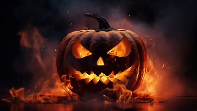 Halloween Spooky Pumpkin On Fire 4K Wallpaper
