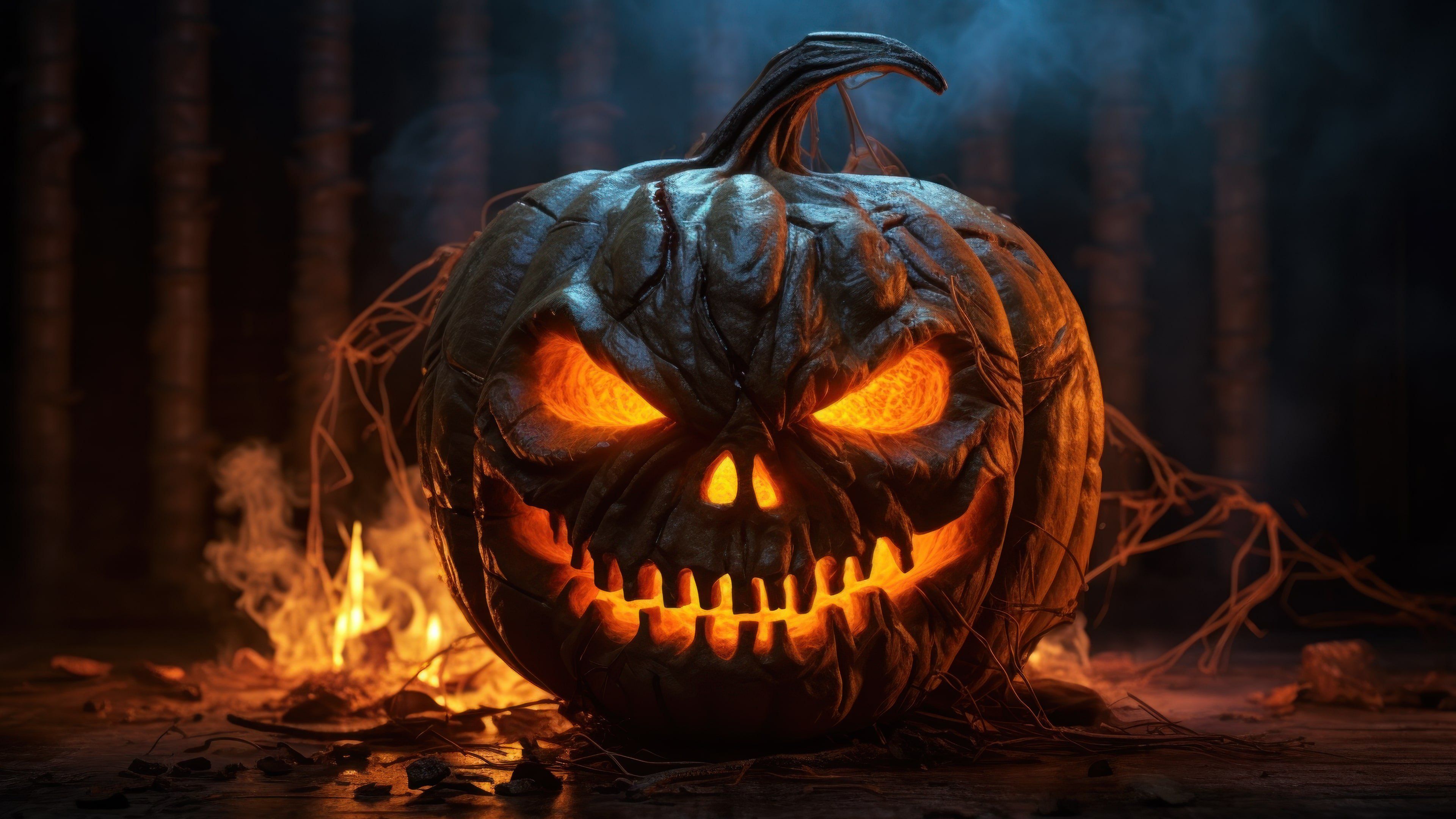 Halloween Spooky Burning Pumpkin 4K Wallpaper