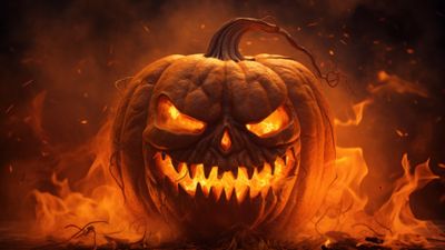 Halloween Spooky Pumpkin Fire 4K Wallpaper