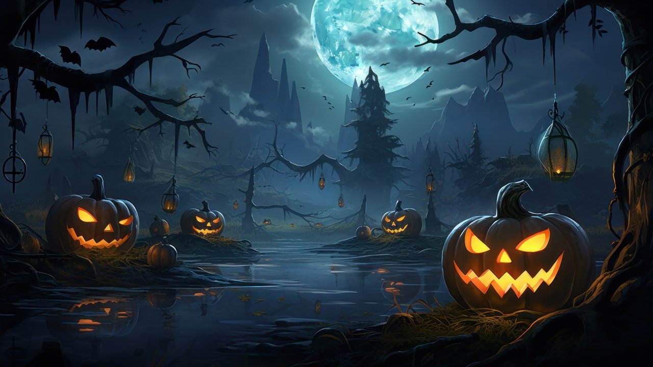 Night Halloween Scenery 4K Wallpaper