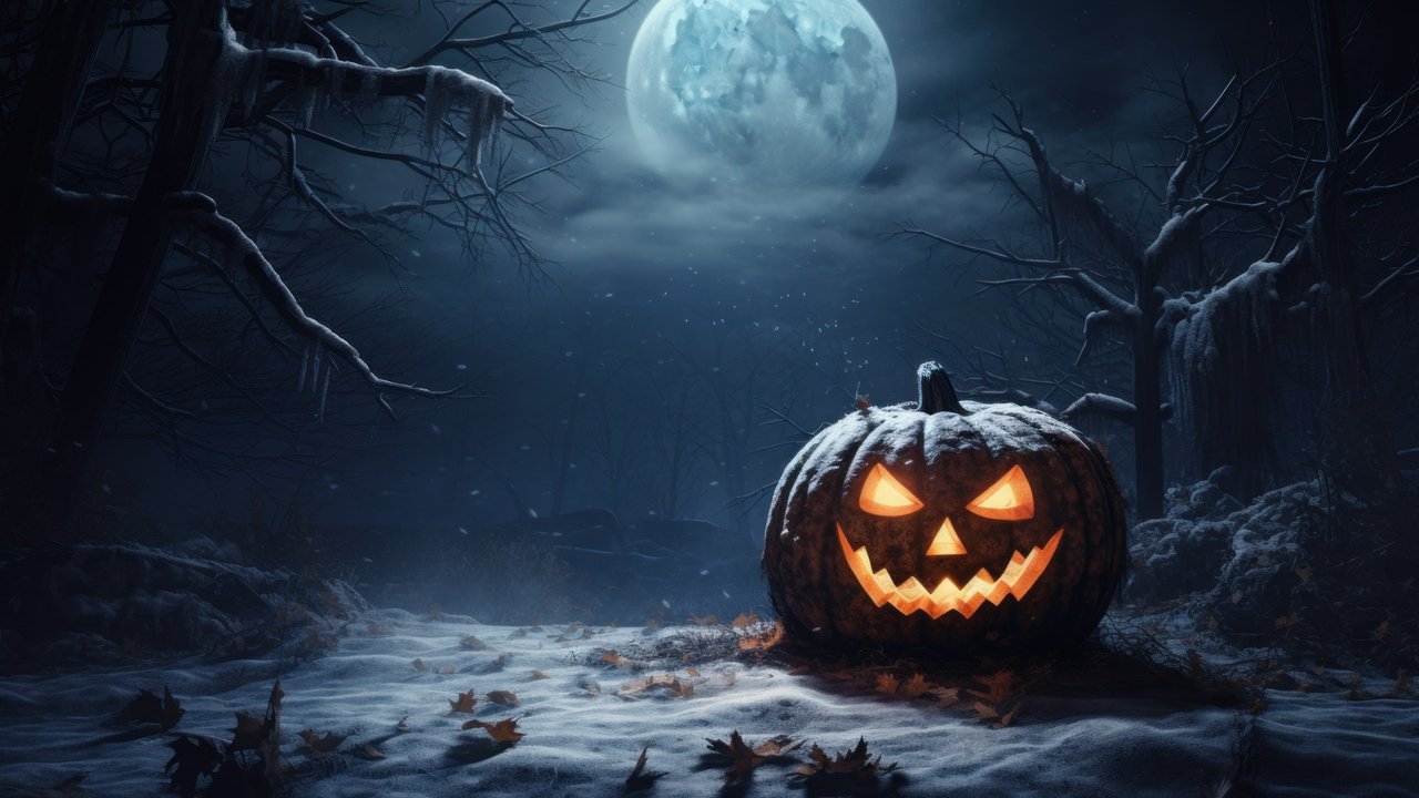 Halloween Snowy Night 4K Wallpaper