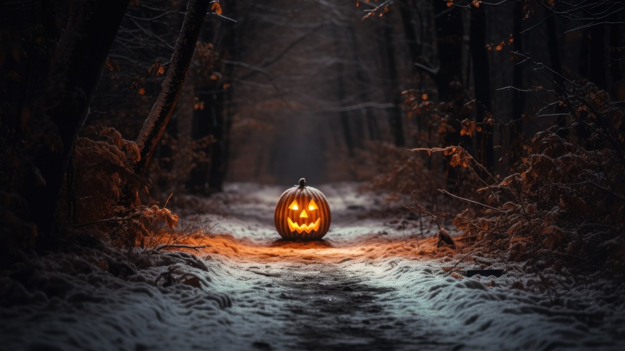 Halloween Pumpkin In The Woods 4K Wallpaper