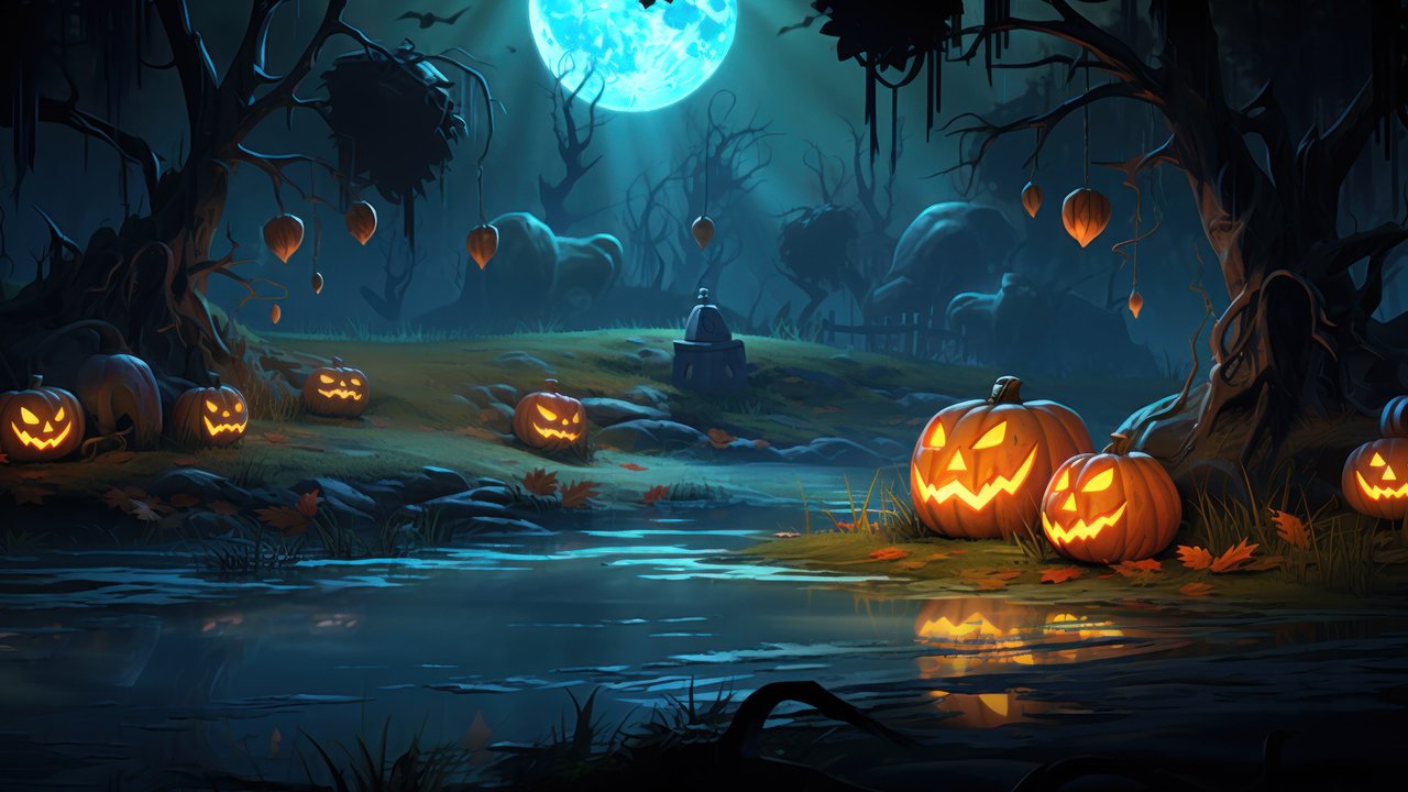 Halloween Pumpkin Forest 4K Wallpaper
