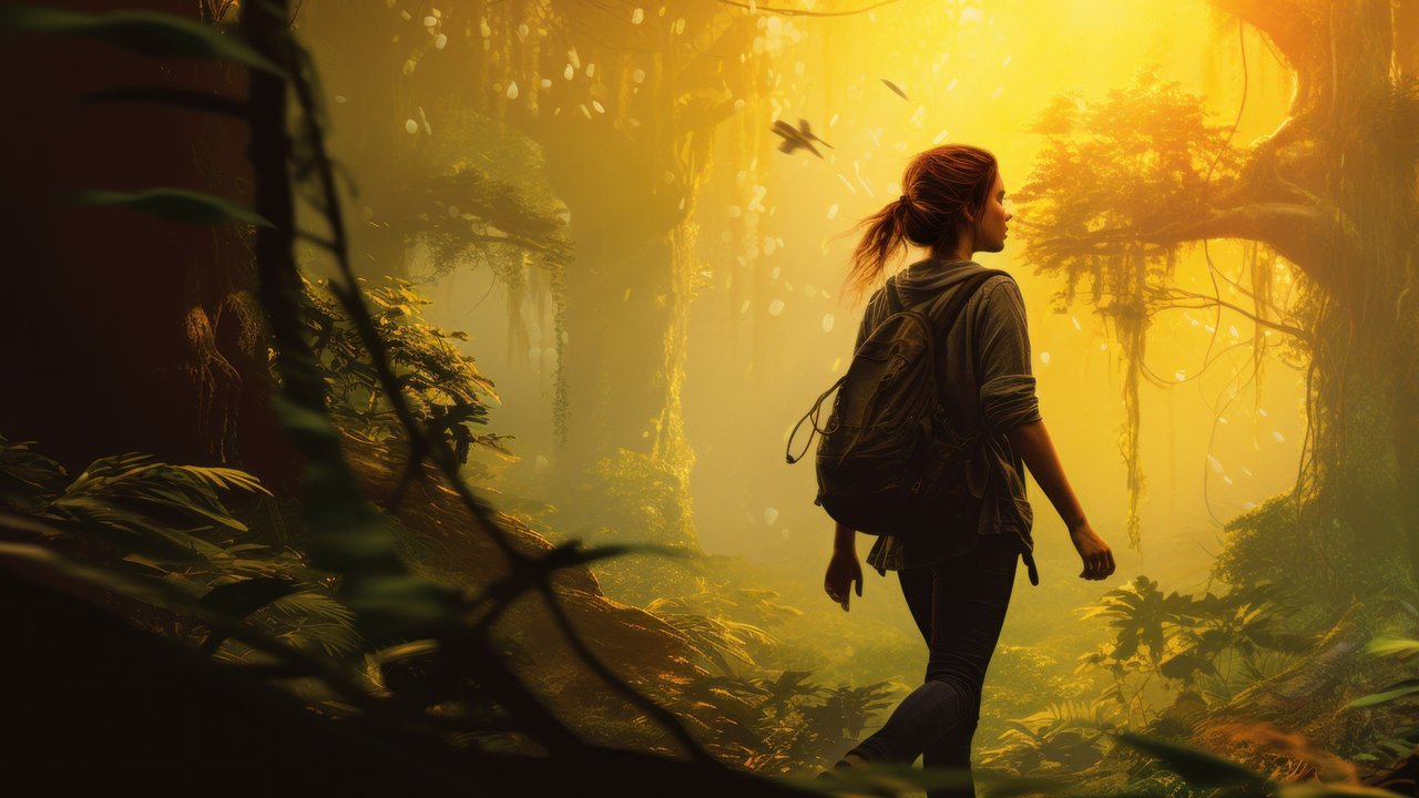 Adventurous Woman Wandering In The Forest 4K Wallpaper