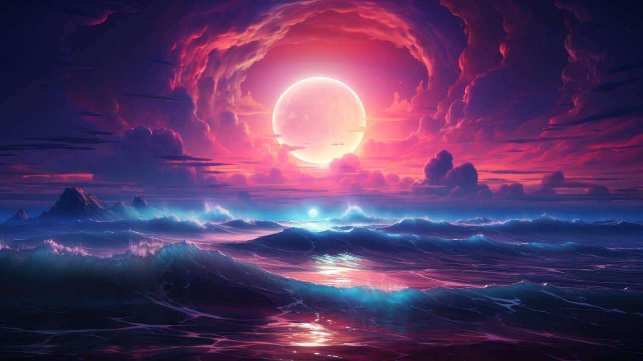 Surreal Pink Moonlight Horizon 4K Wallpaper