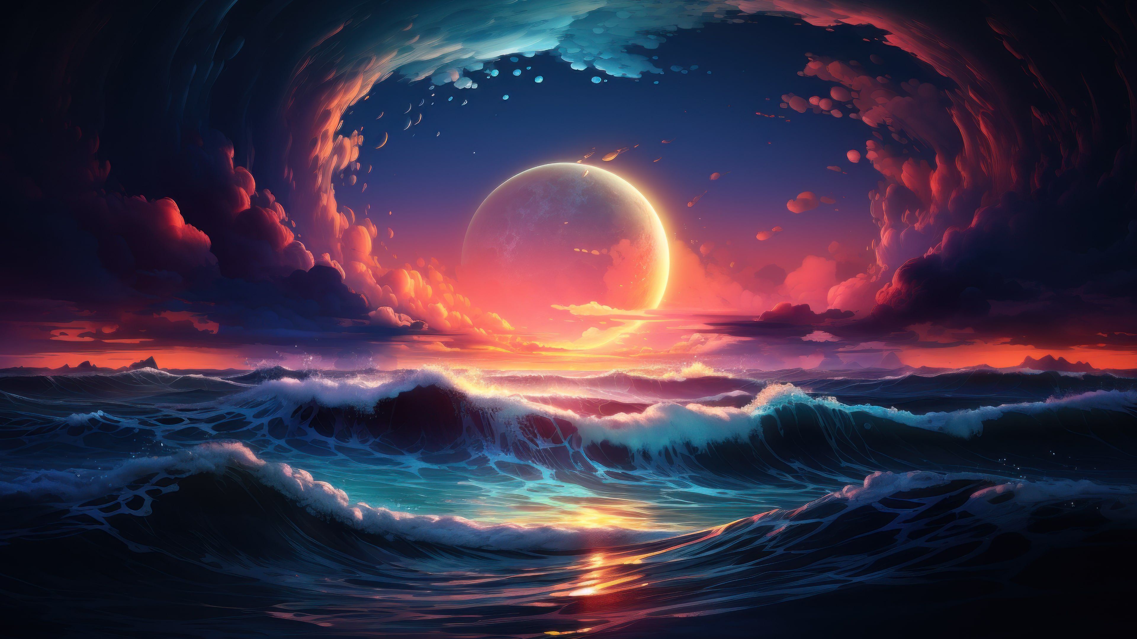 Dreamy Moonlit Ocean Waves 4K Wallpaper