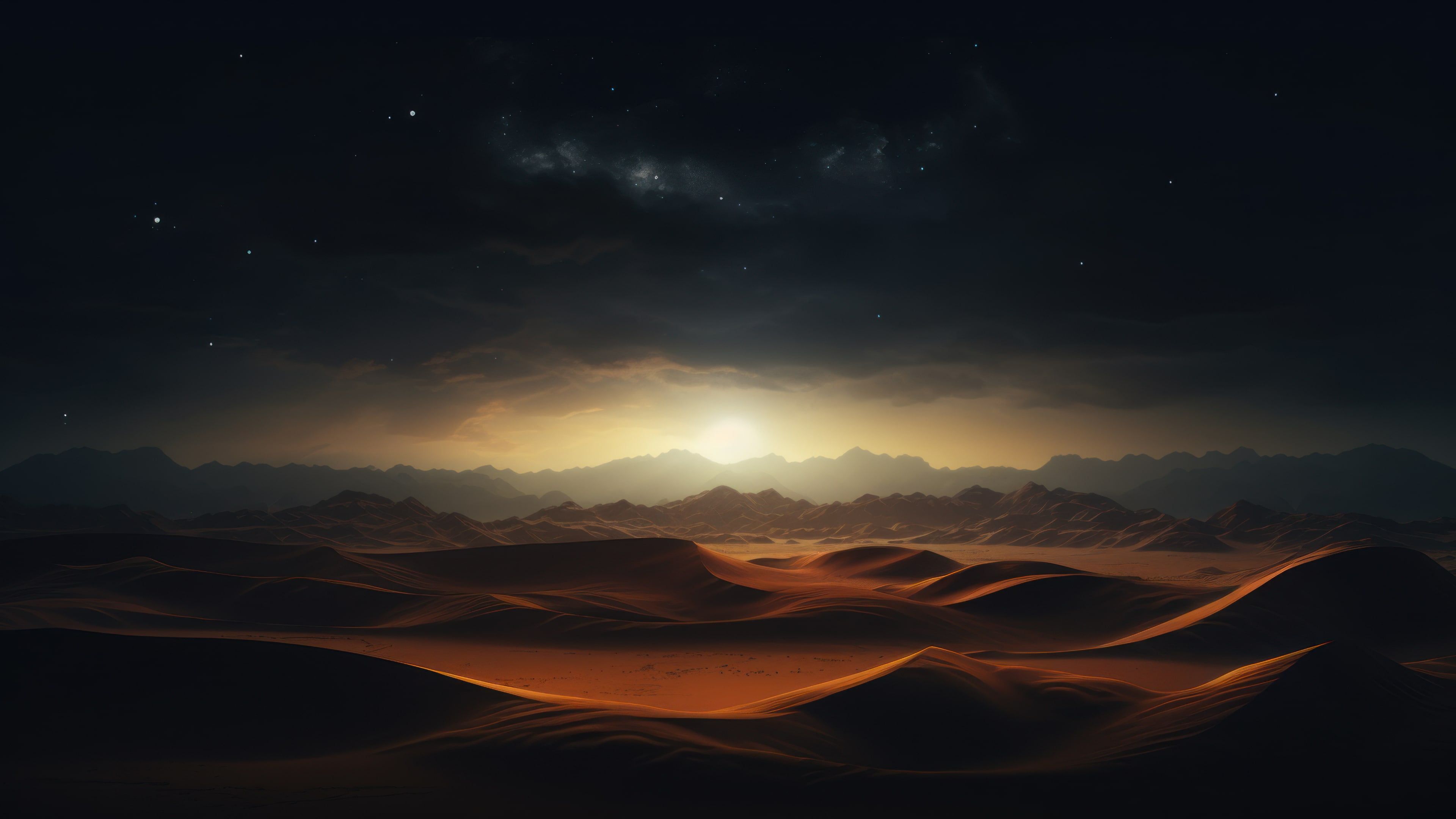 Desert Sand Dunes By Night 4K Wallpaper