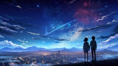 Anime Characters Starry Sky 4K Wallpaper