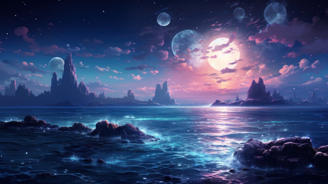 Futuristic Moonlit Ocean Waves 4K Wallpaper