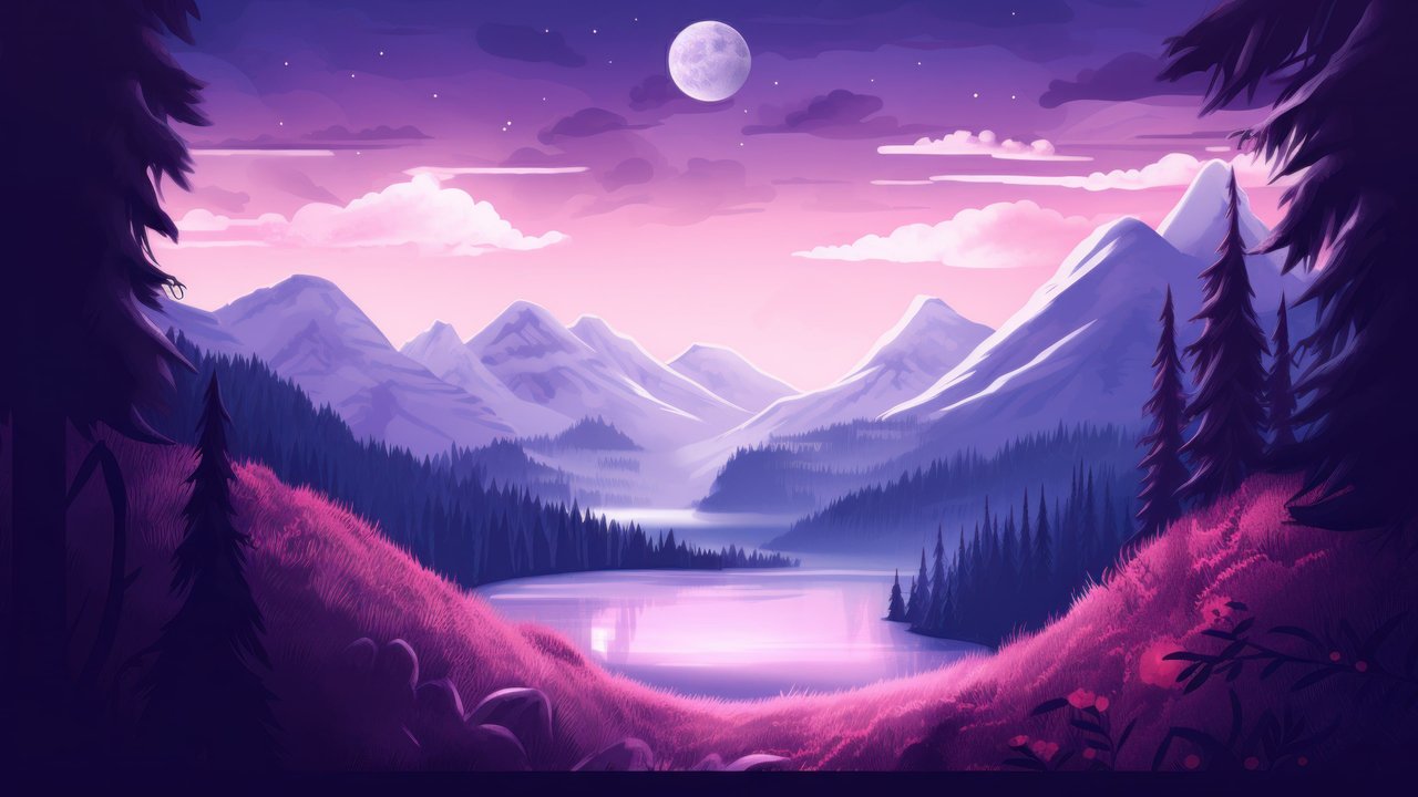 Peaceful Purple Mountain Trees 4K Wallpaper