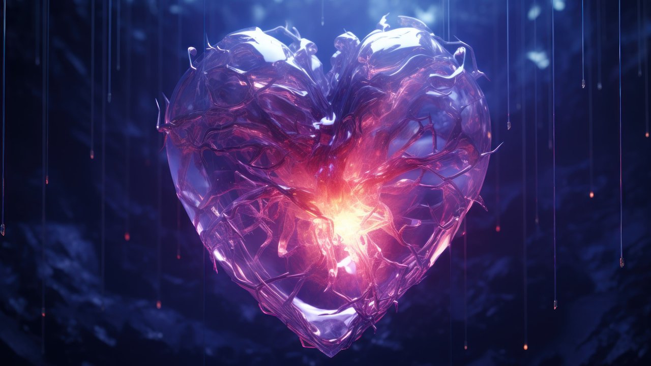 Glowing Pink Fragile Glass Heart 4K Wallpaper