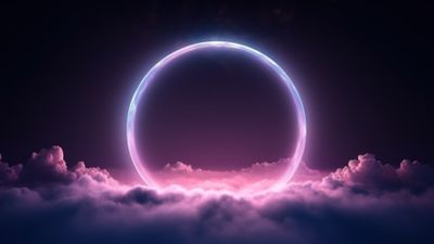 Neon Light Ring Above Clouds 4K Wallpaper
