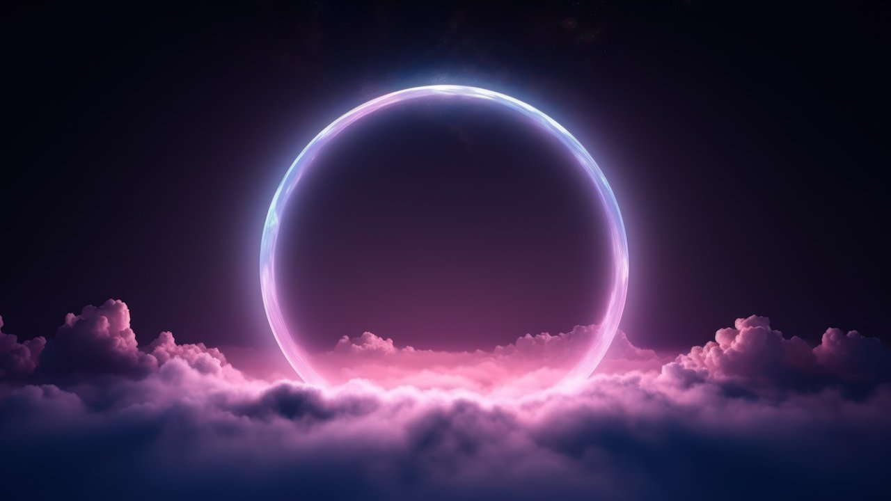 Neon Light Ring Above Clouds 4K Wallpaper
