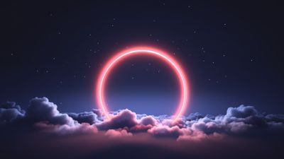 Abstract Neon Light Ring Over Clouds 4K Wallpaper