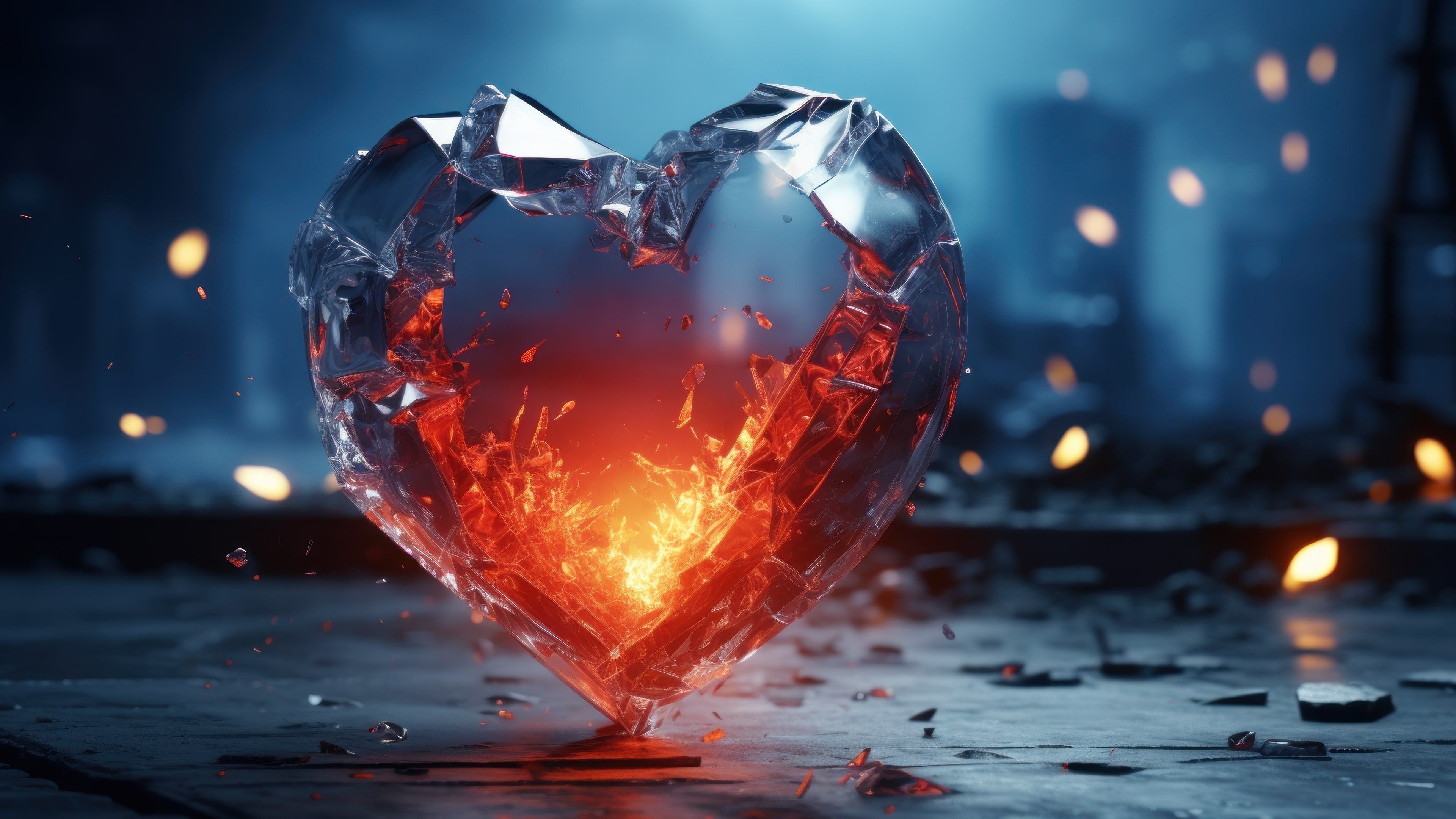 Fractured Glass Heart 4K Wallpaper