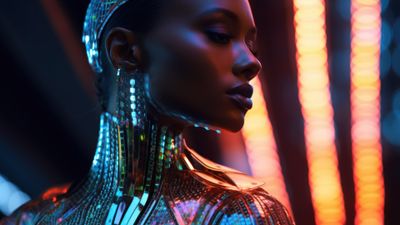 Woman In Shimmery Futuristic Garment 4K Wallpaper