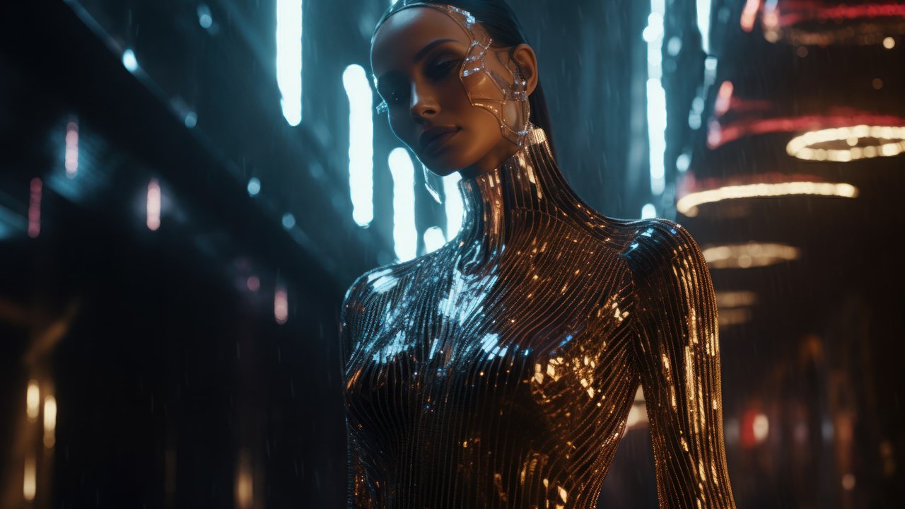Cyberpunk Woman In Sleek Futuristic Garment 4K Wallpaper