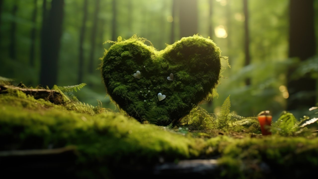 Flourishing Mossy Heart 4K Wallpaper