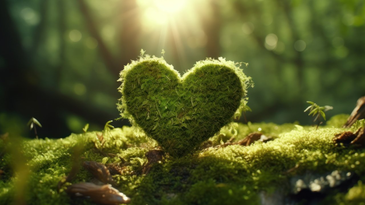 Forest Love Heart On Moss 4K Wallpaper