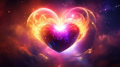 Glowing Purple Gold Heart 4K Wallpaper