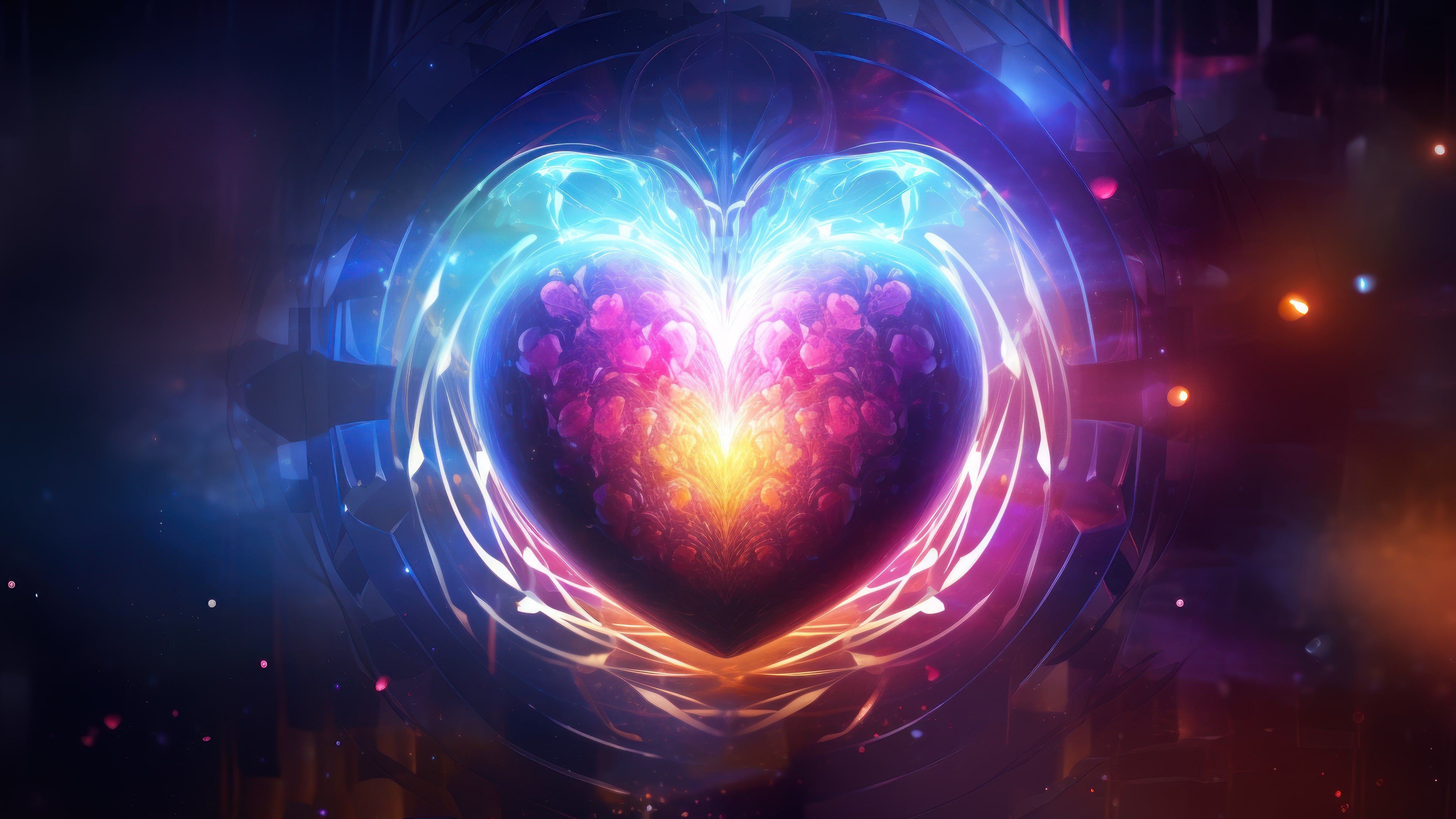 Glowing Neon Heart 4K Wallpaper