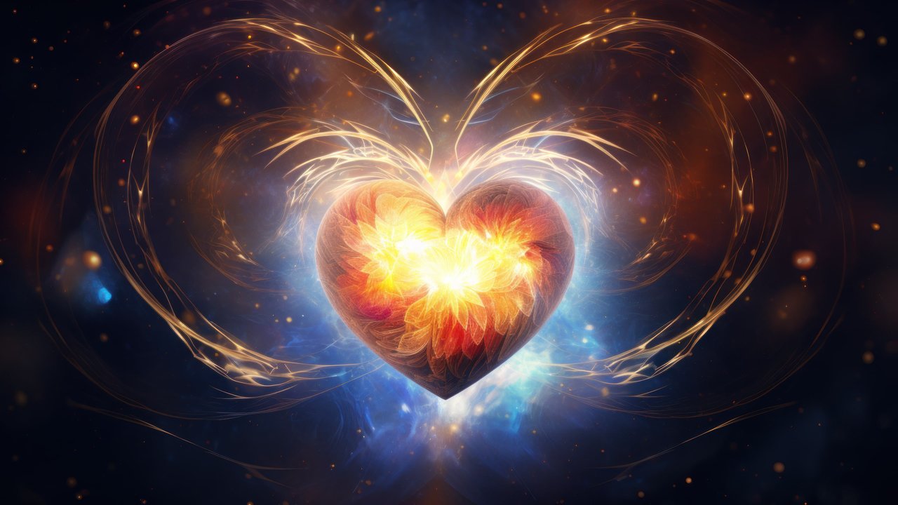 Divine Shining Gold Heart 4K Wallpaper