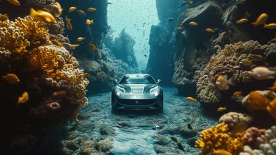 Underwater Silver Ferrari 4K Wallpaper