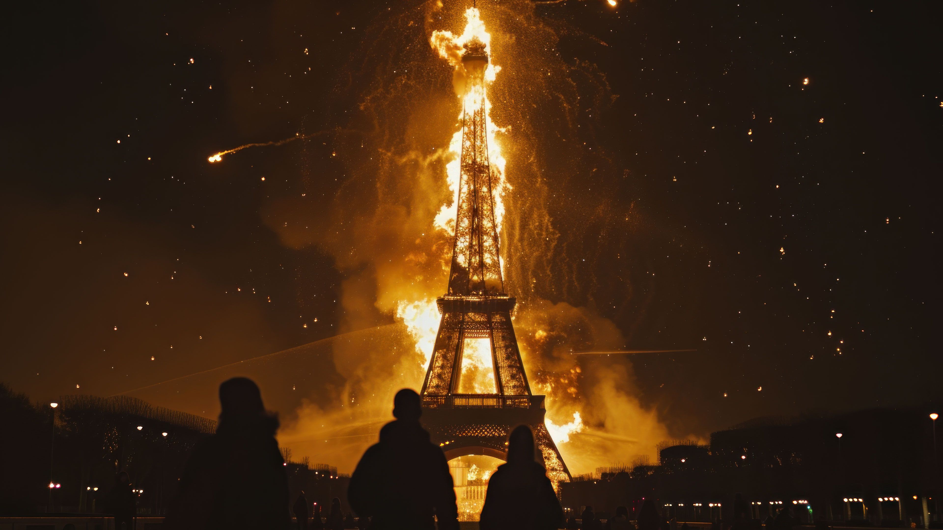 Burning Dark Night In Paris 4K Wallpaper