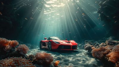Underwater Ferrari 4K Wallpaper