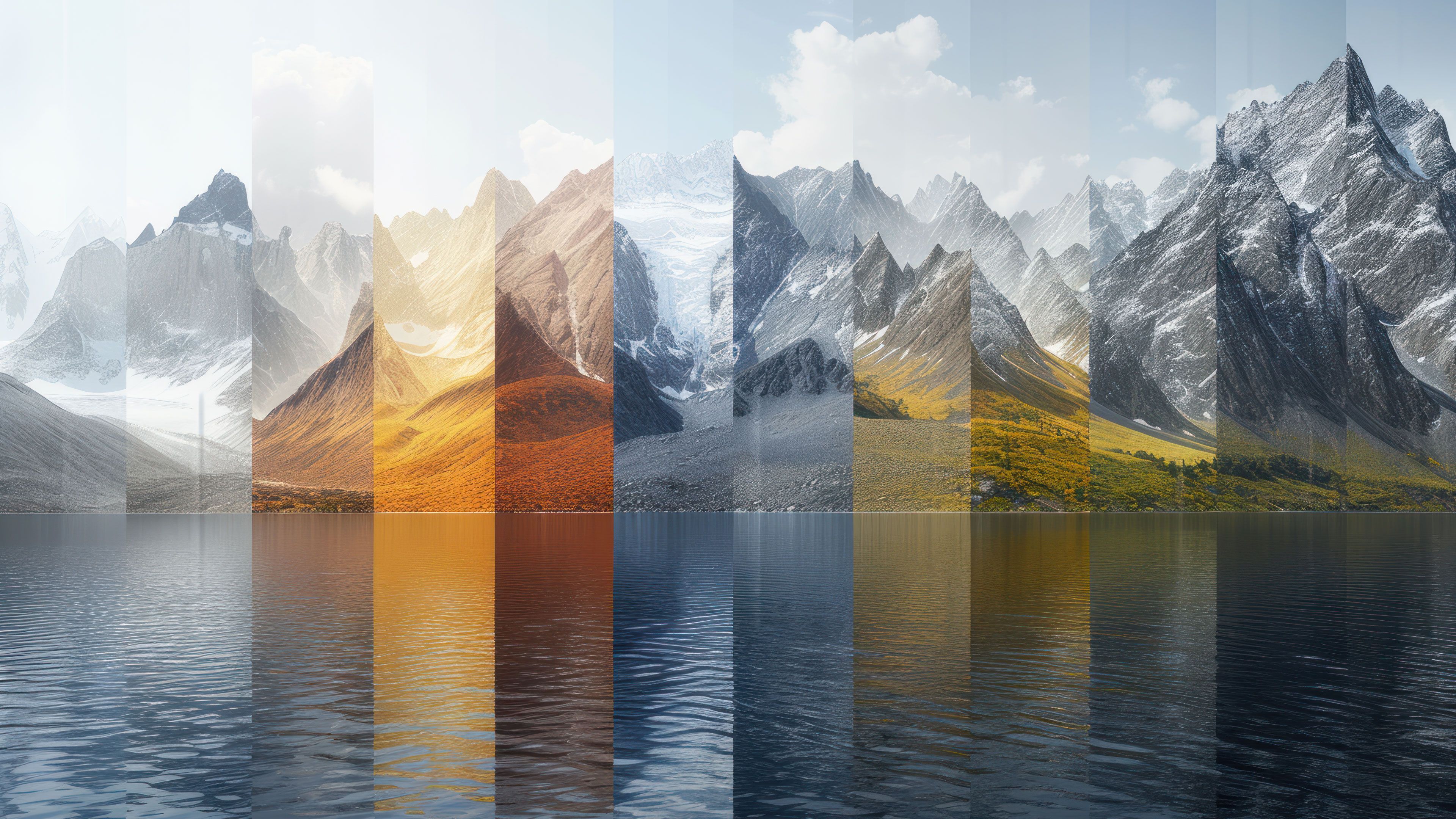 Season Segmented Mountain Lake 4K Wallpaper
