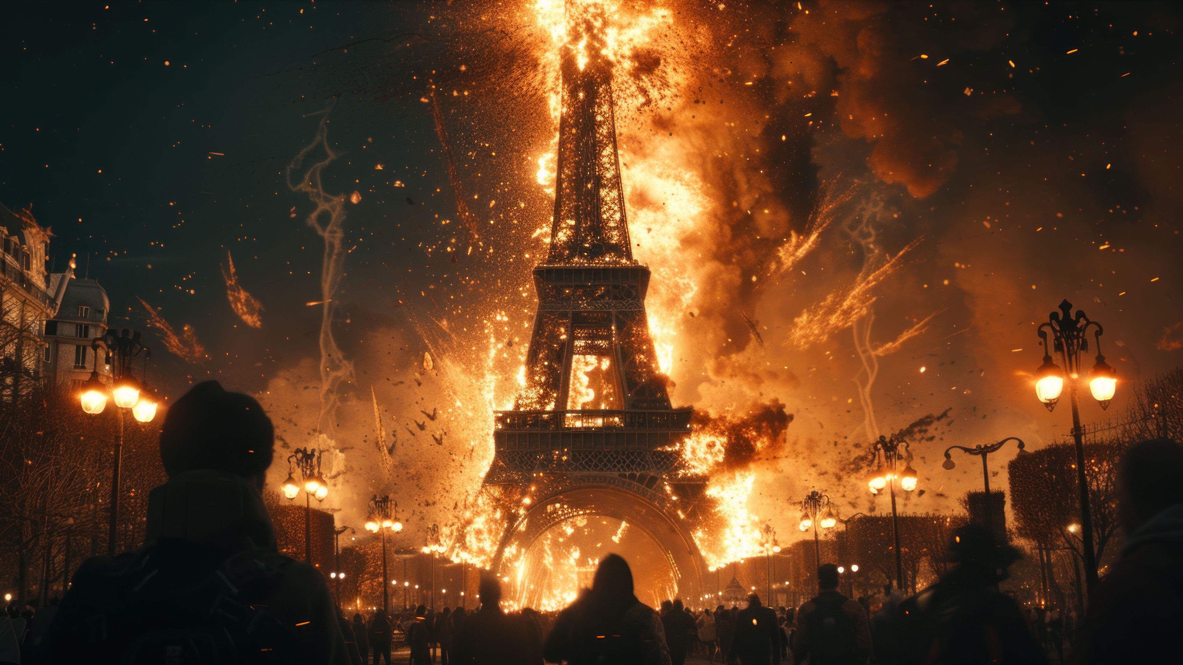 Burning Eiffel Tower 4K Wallpaper