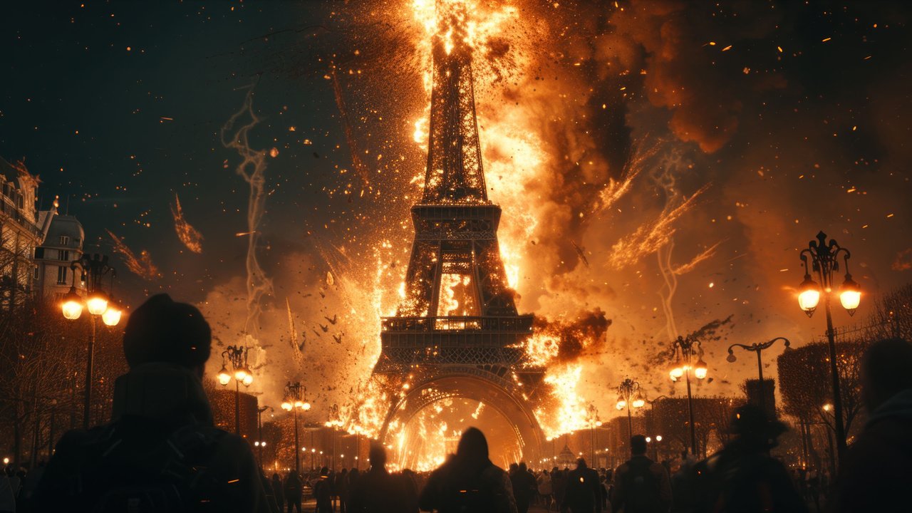 Burning Eiffel Tower 4K Wallpaper