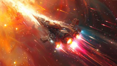 Colorful Flying Spaceship 4K Wallpaper