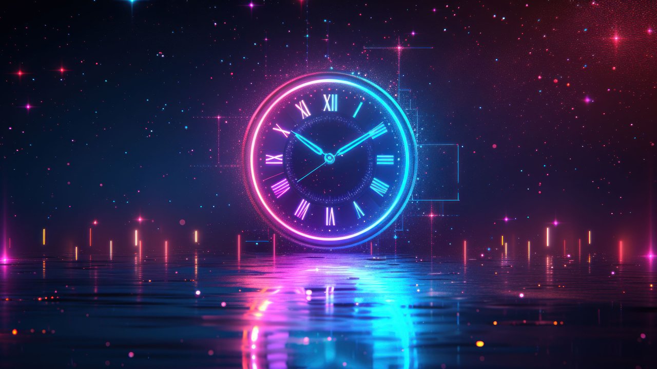 Neon Glowing Clock 4K Wallpaper