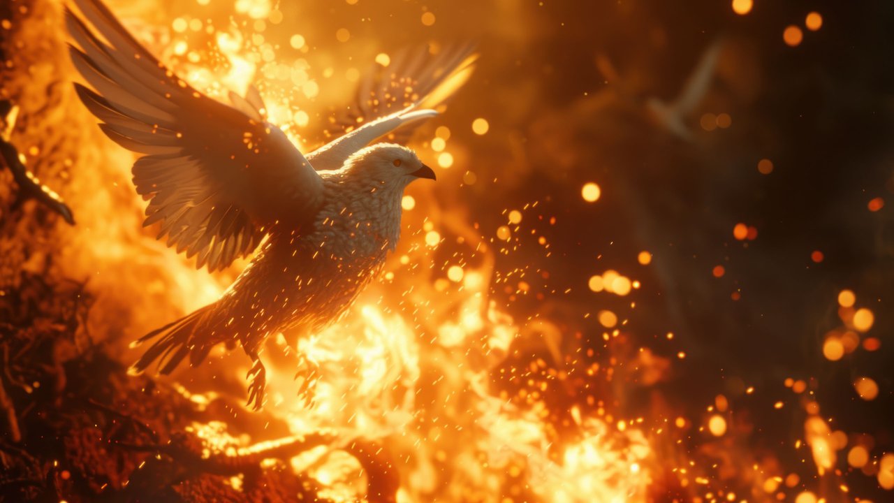 Bird Rising From Flames 4K Wallpaper