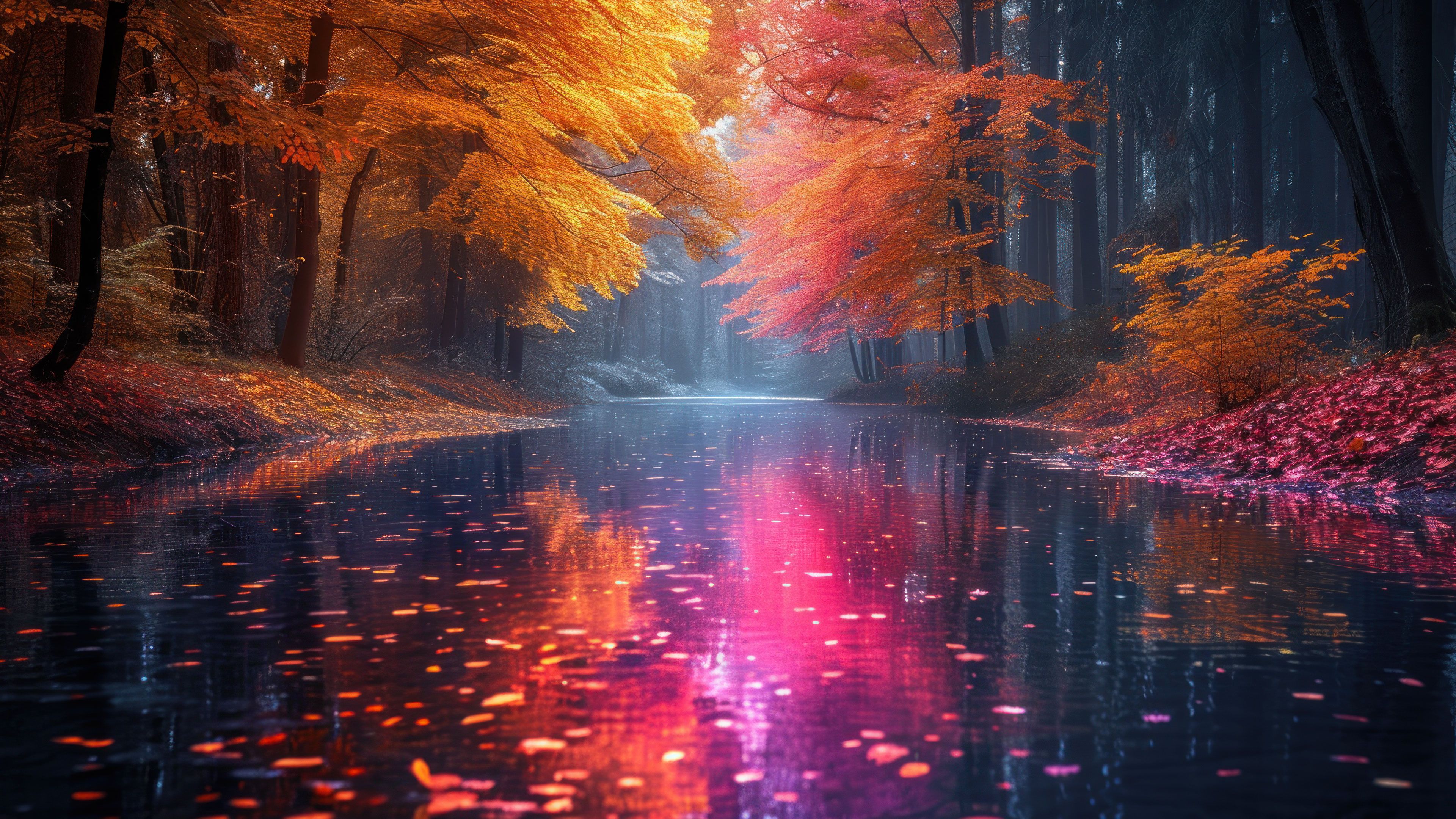 Glowing Colorful River 4K Wallpaper