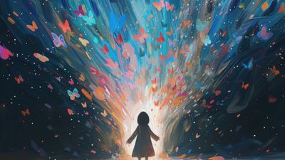 Little Girl Surrounded By Butterflies 4K Wallpaper