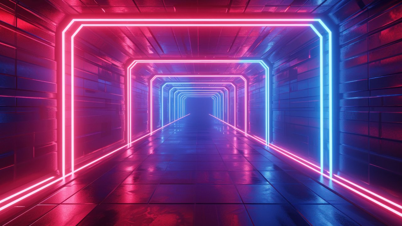 Red And Blue Neon Light Corridor 4K Wallpaper