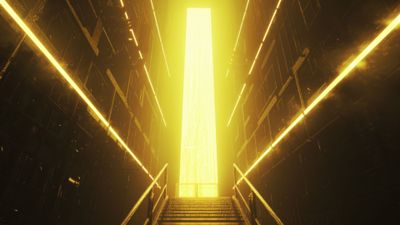 Stairs To Tall Yellow Entryway 4K Wallpaper