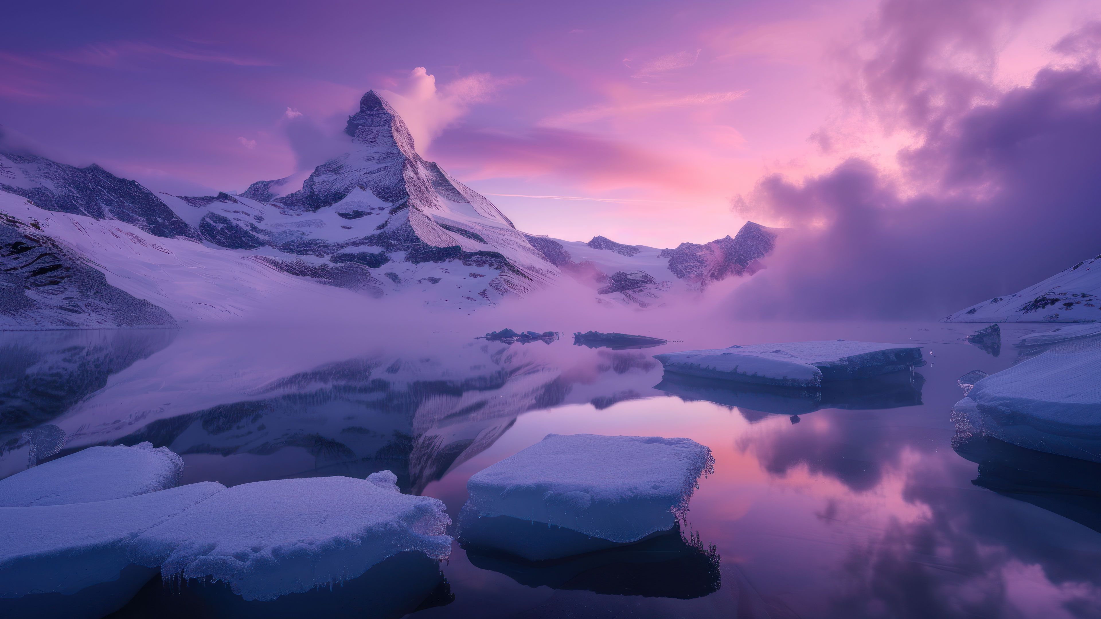 Sunset Frozen Floating Ice 4K Wallpaper