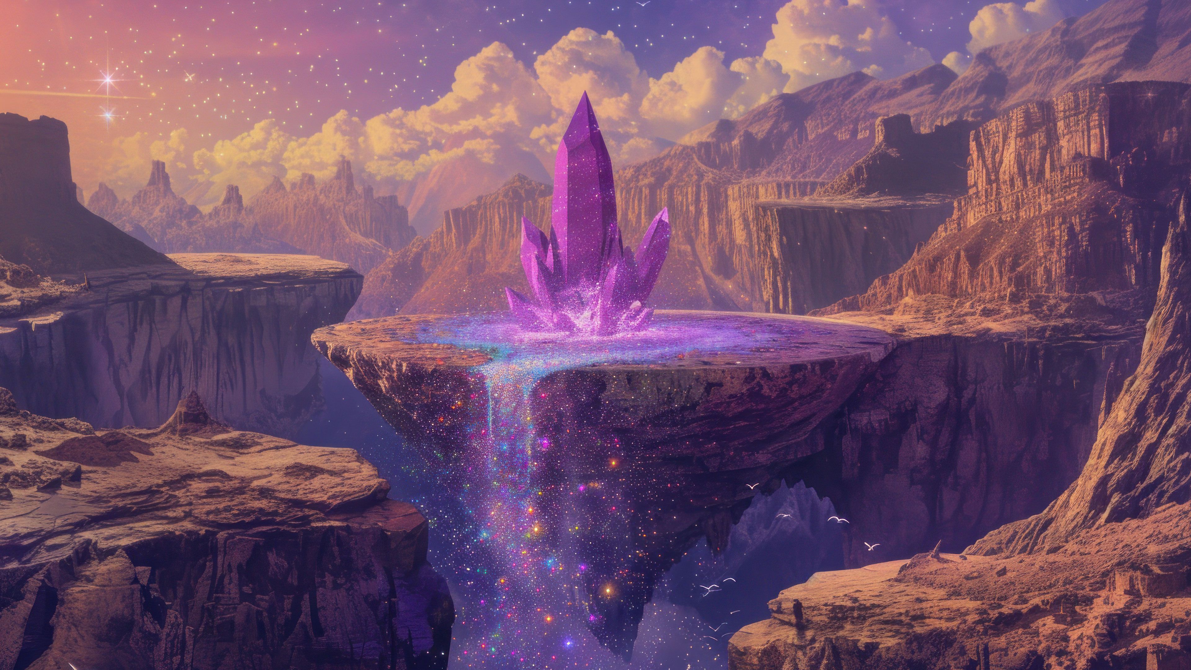 Magical Levitating Purple Rock 4K Wallpaper