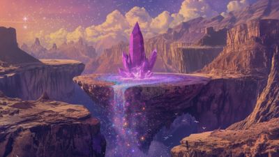 Magical Levitating Purple Rock 4K Wallpaper